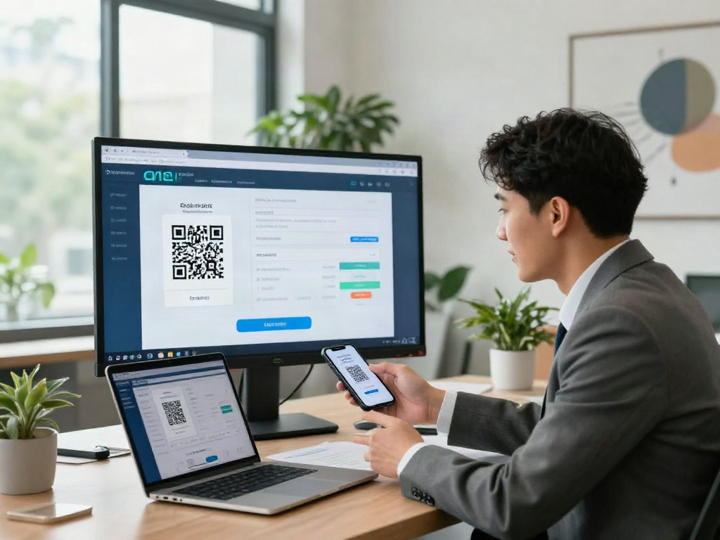 Business professional analyzing slot qris payment trends in modern office