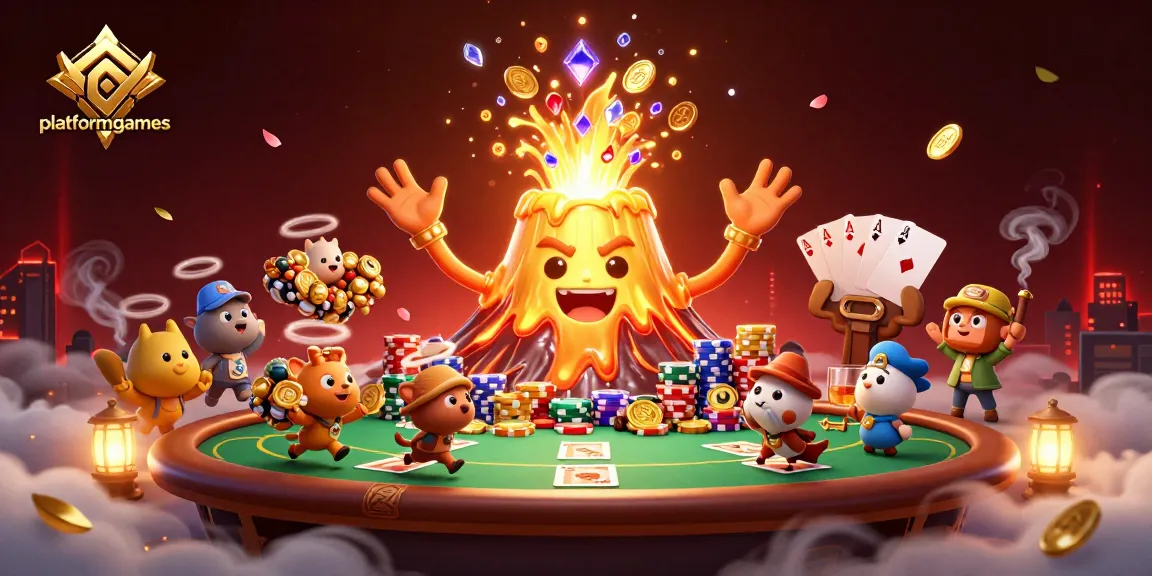 Experience the excitement of platformgames with a vibrant depiction of a golden volcano erupting treasure.