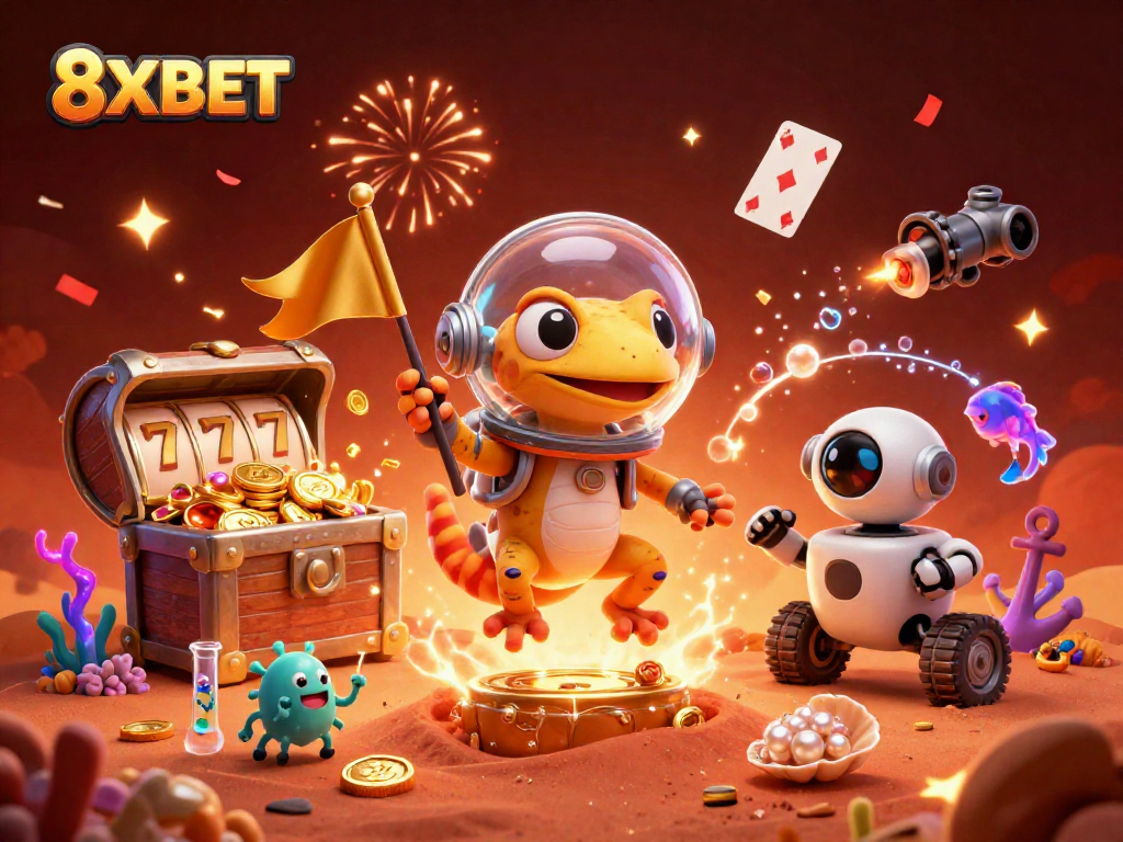 Unlock thrilling adventures at 8XBET with a vibrant alien casino scene packed with fun games and excitement.