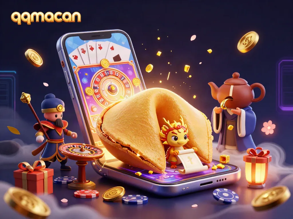 Experience the thrill of qqmacan with a vibrant scene of fortune and luck in a casino setting.