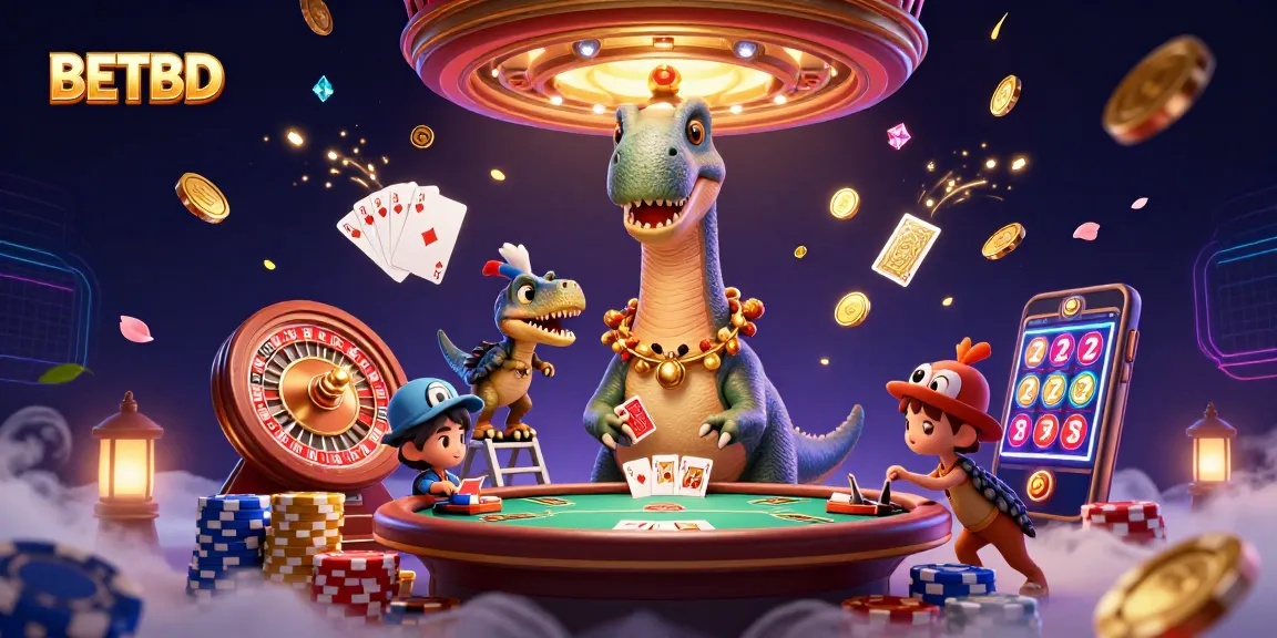 Experience thrilling bets at BETBD with an imaginative casino scene full of vibrant characters and game elements.