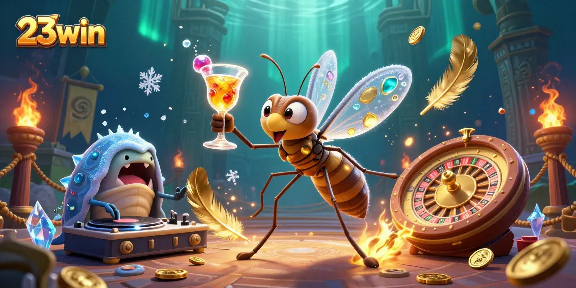 Win big at 23win with a vibrant, dynamic 3D casino mascot illustration featuring unique characters.
