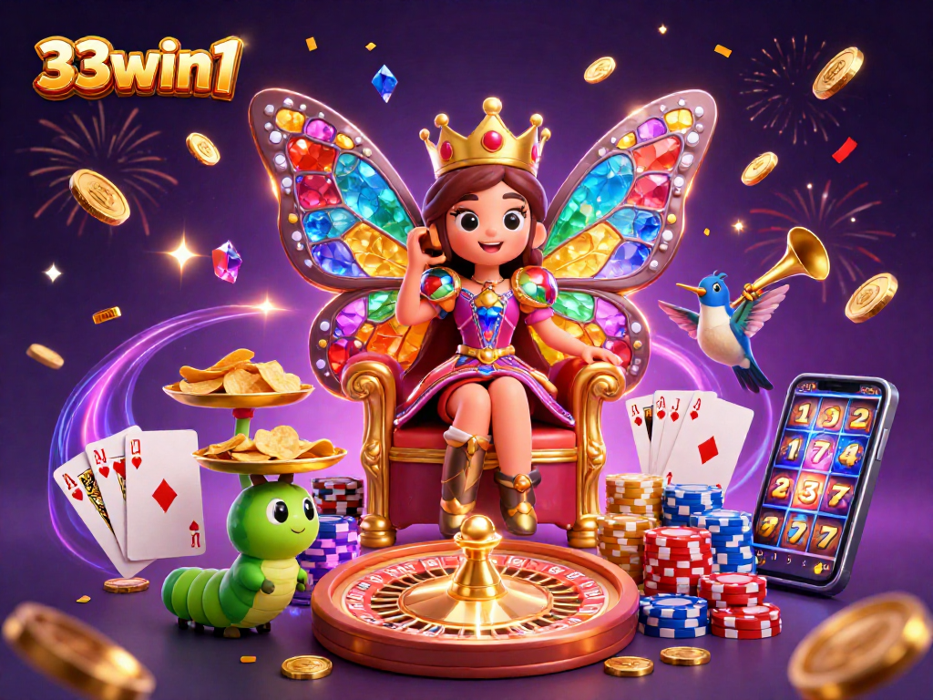 Engage in thrilling gameplay with 33win1, featuring vibrant casino elements and enchanting characters.