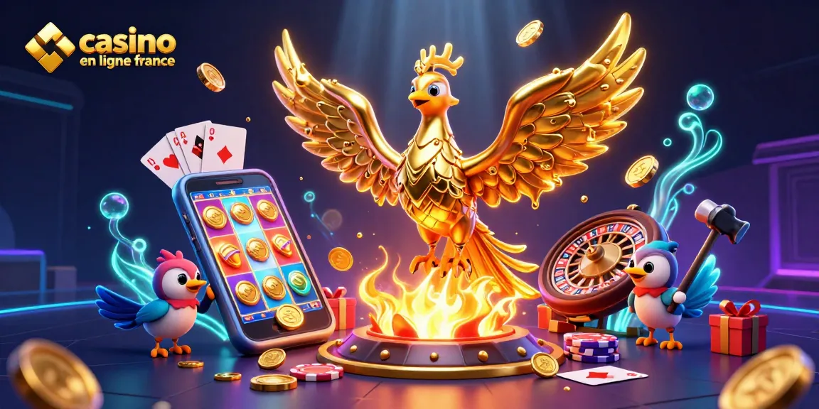 Découvrez des jeux captivants dans un casino en ligne France avec un phoenix doré et des machines à sous.