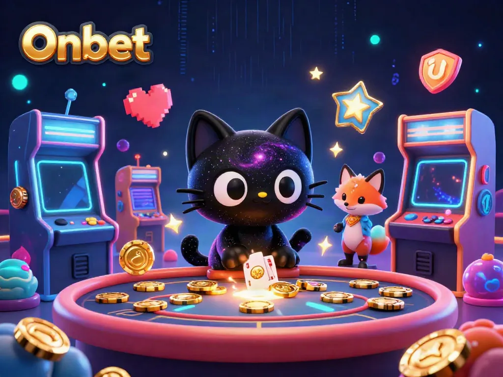 Engage in Onbet's thrilling games with a cosmic theme featuring the black hole cat and nebula fox.