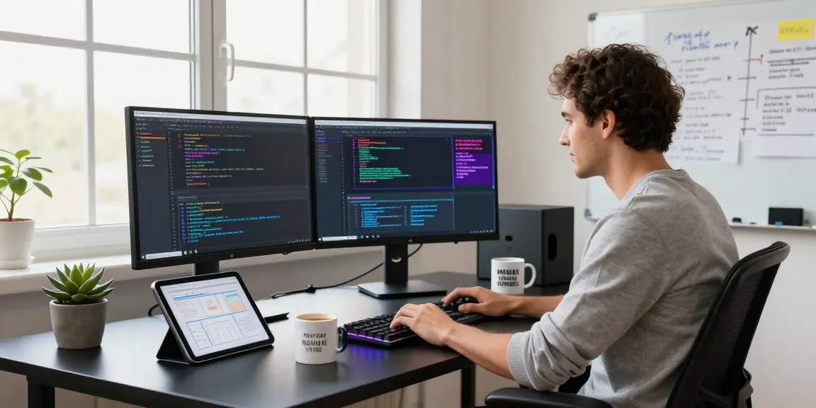 Innovative tech workspace showcasing https://www.bdtjl.app/ software development with vibrant coding on multiple monitors.
