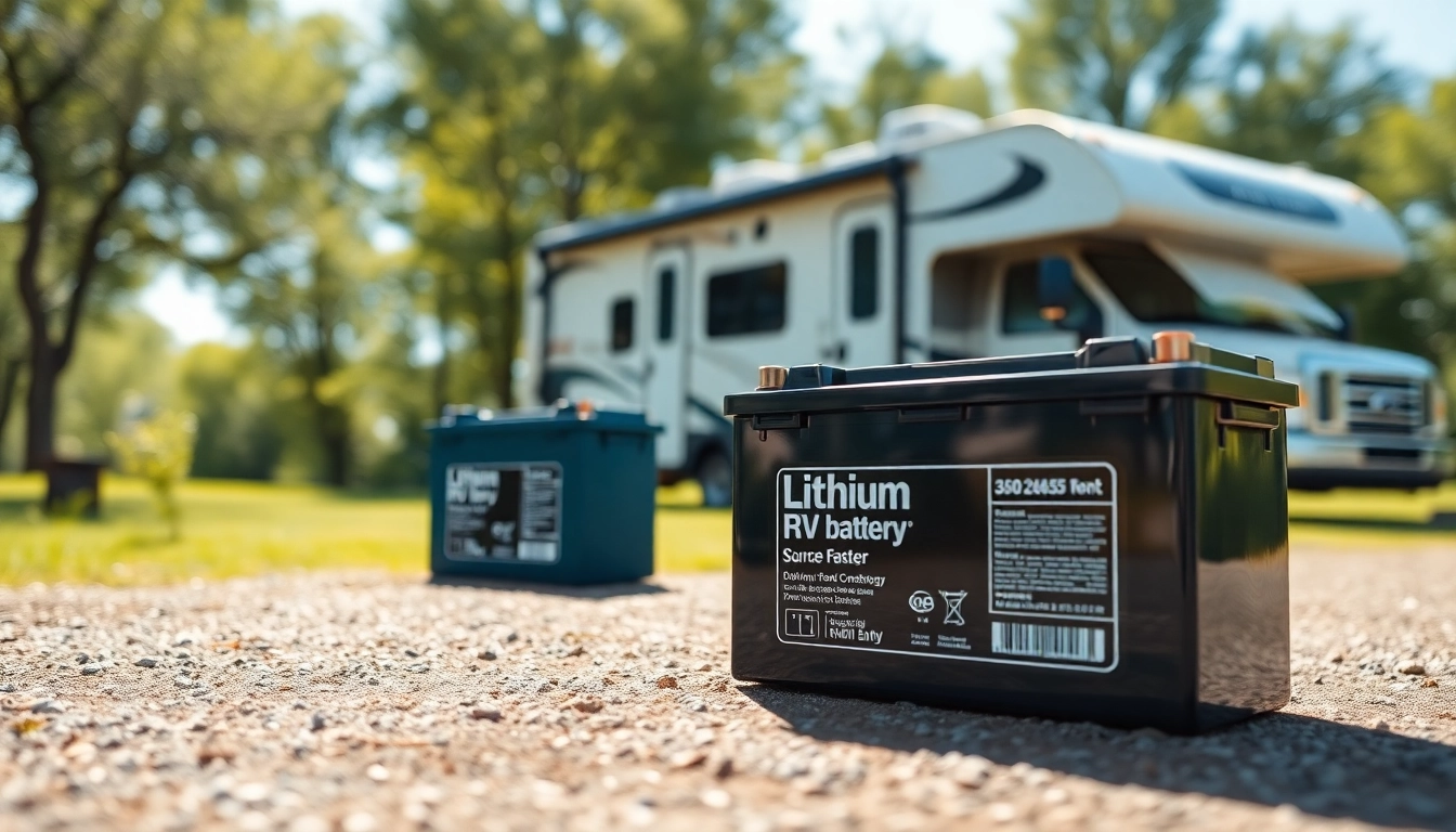 Showcasing powerful lithium RV batteries in an outdoor setting, emphasizing advanced performance and durability.