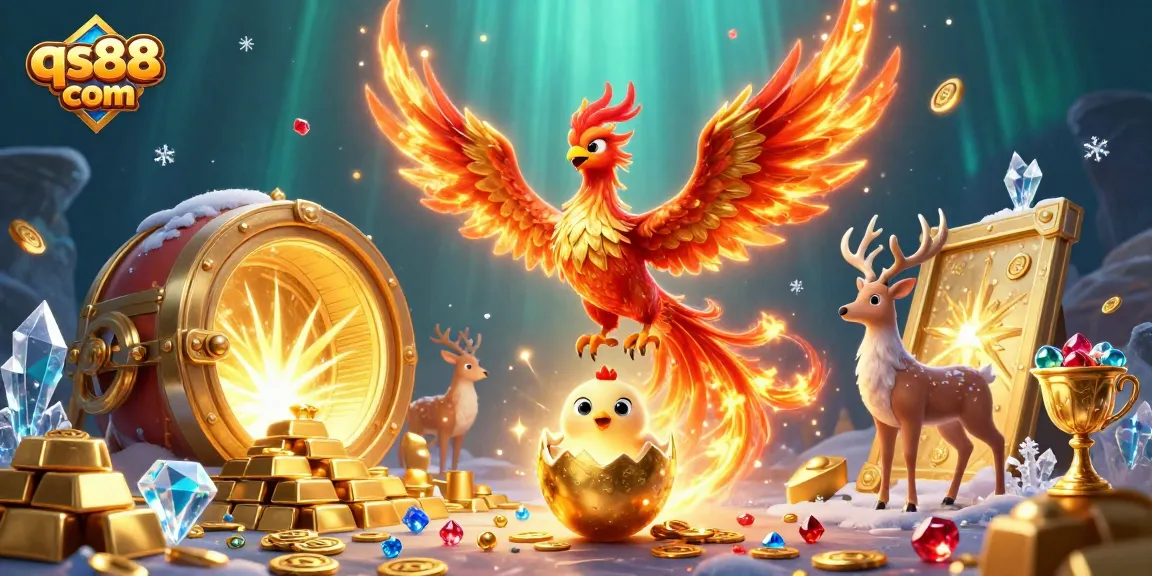Experience exciting wins at qs88 com with a vibrant 3D casino-themed illustration showcasing dynamic characters and elements.