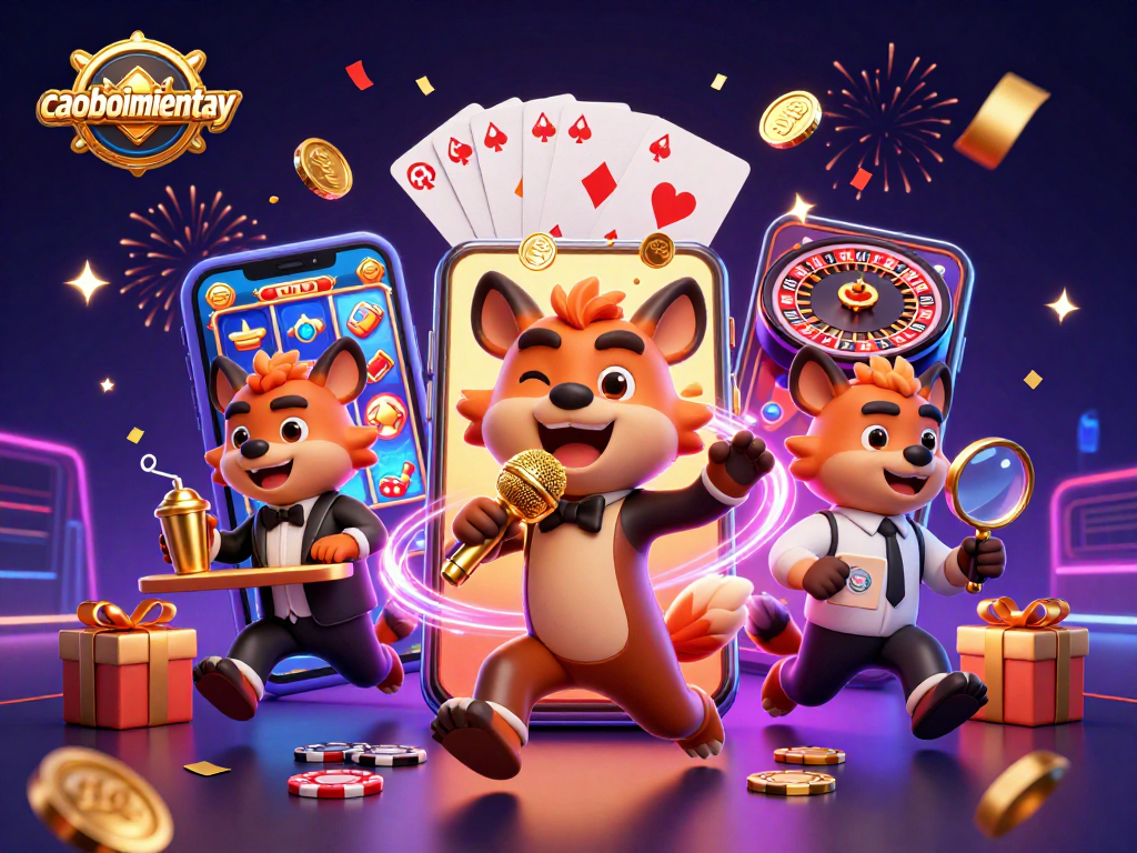 Engage with caoboimientay in a vibrant comedy casino scene filled with hyenas and gambling excitement.