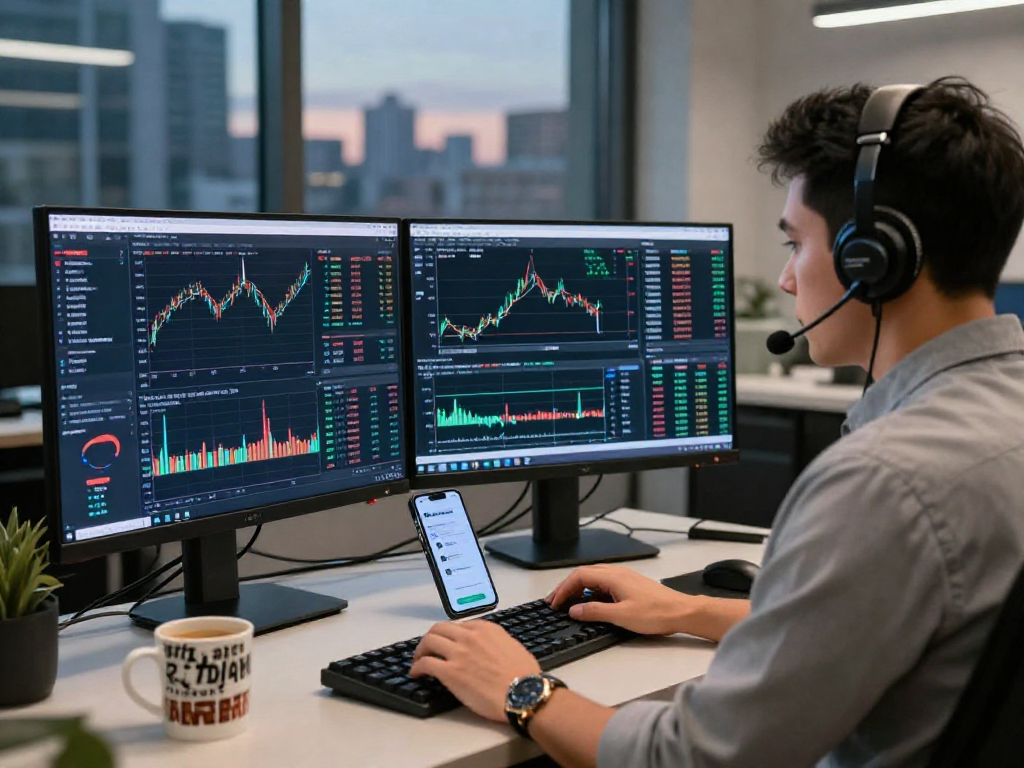 使用TradingView官网的现代金融交易工作空间，交易者专注于市场图表分析