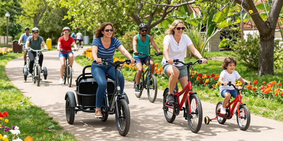 Best electric tricycles for family fun on a sunny day, featuring Scout Adult Electric Folding Tricycle and kids models.