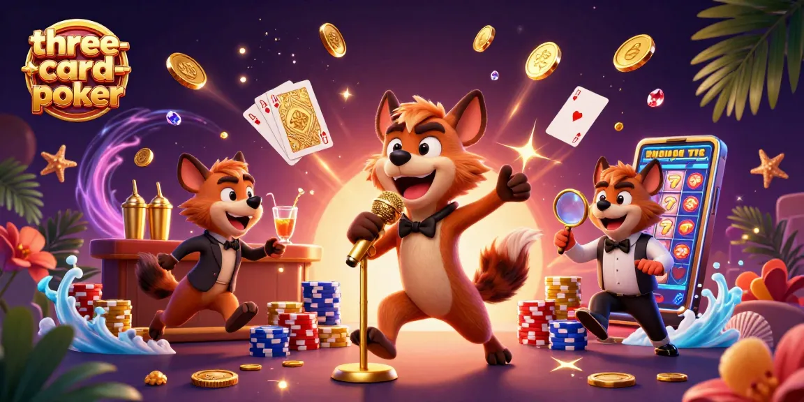 Engage with three-card-poker in this vibrant casino scene featuring hyenas in action.