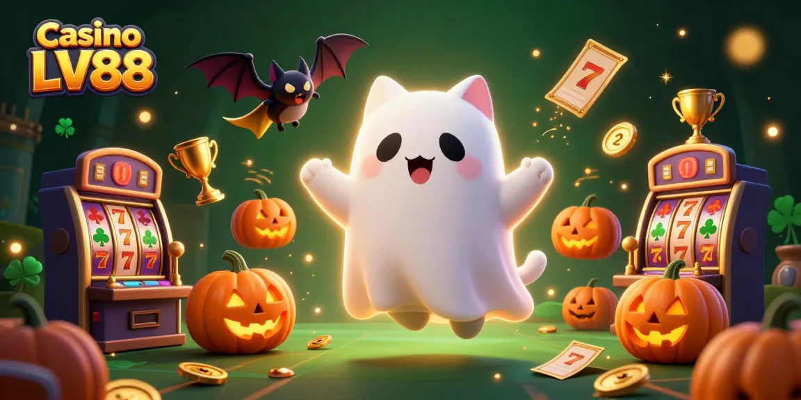 Experience thrilling gameplay at Casino LV88 with a friendly ghost cat, bats, and glowing jackpots.