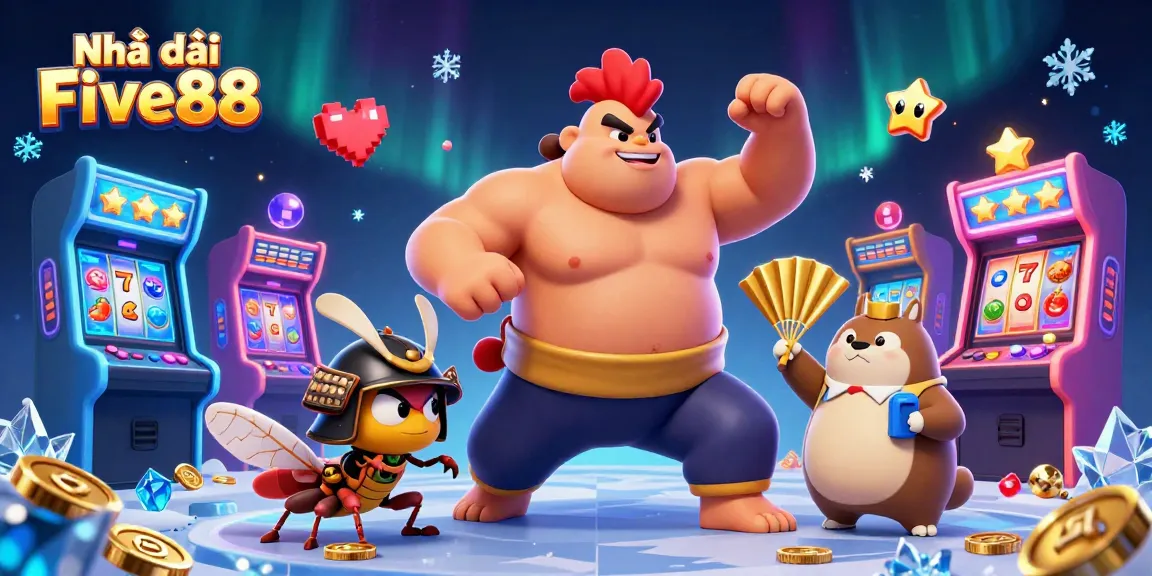Experience the thrill of Nhà cái Five88 with vibrant gameplay featuring sumo wrestlers and arcade excitement.