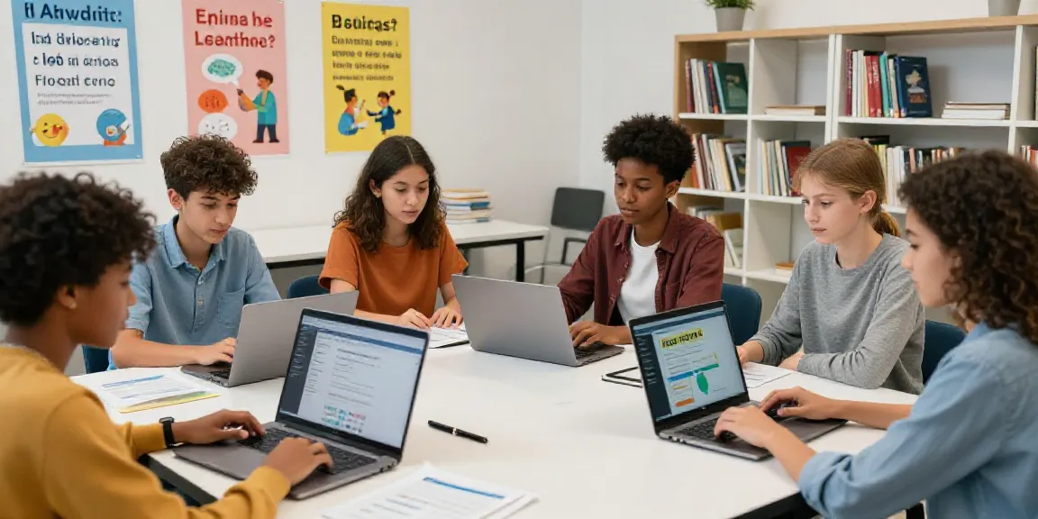 Situs toto online learning environment with diverse students engaged in an interactive English course.