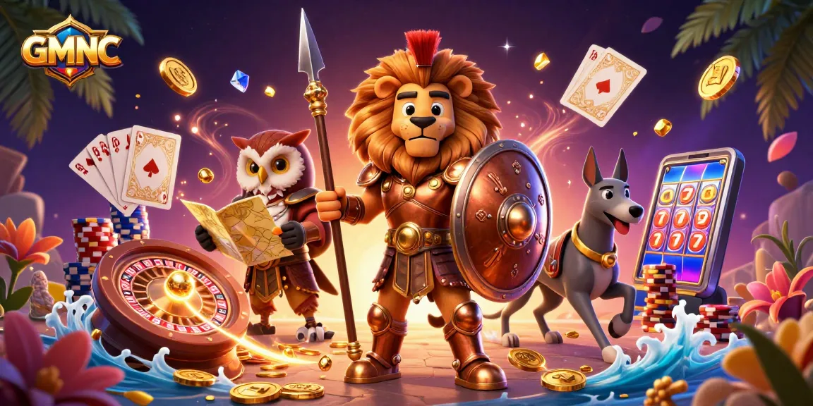 GMNC showcases a vibrant casino scene with animated characters and dynamic gaming elements.