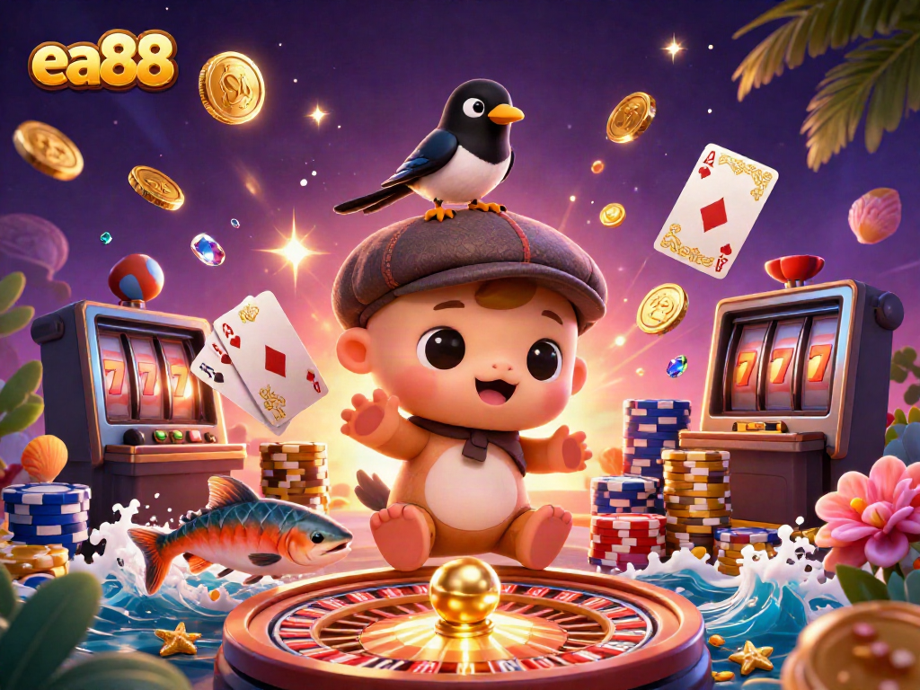 ea88 vui vẻ chơi game cùng Nessie và các yếu tố casino lấp lánh xung quanh