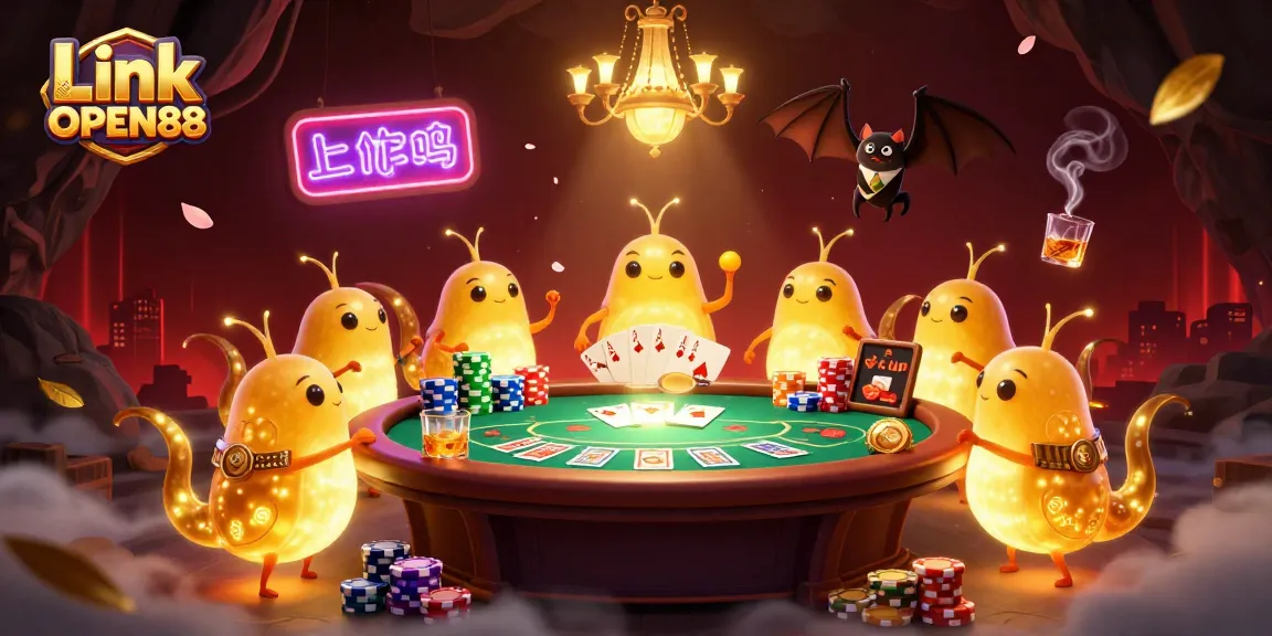 Experience the vibrant casino scene with Link OPEN88, featuring glowworms and a bat dealer.