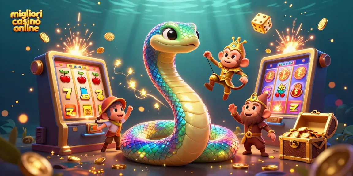Scopri i migliori casinò online con una scena ricca di serpenti e simboli di gioco