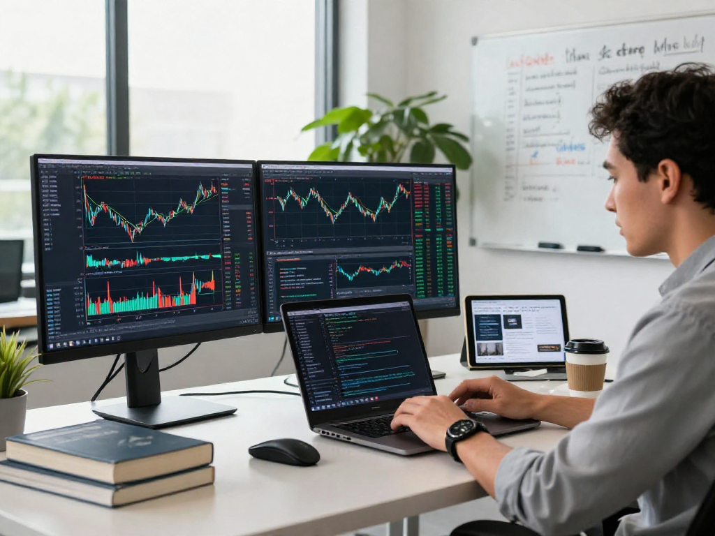 通过TradingView进行股票和外汇分析的专业交易员，展现流畅的操作和实时市场数据。