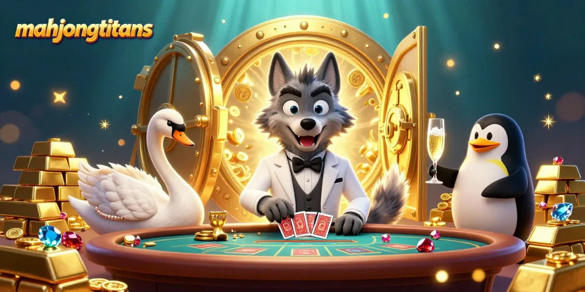 Experience the magic of mahjongtitans in a vibrant casino scene with elegant characters and treasures.