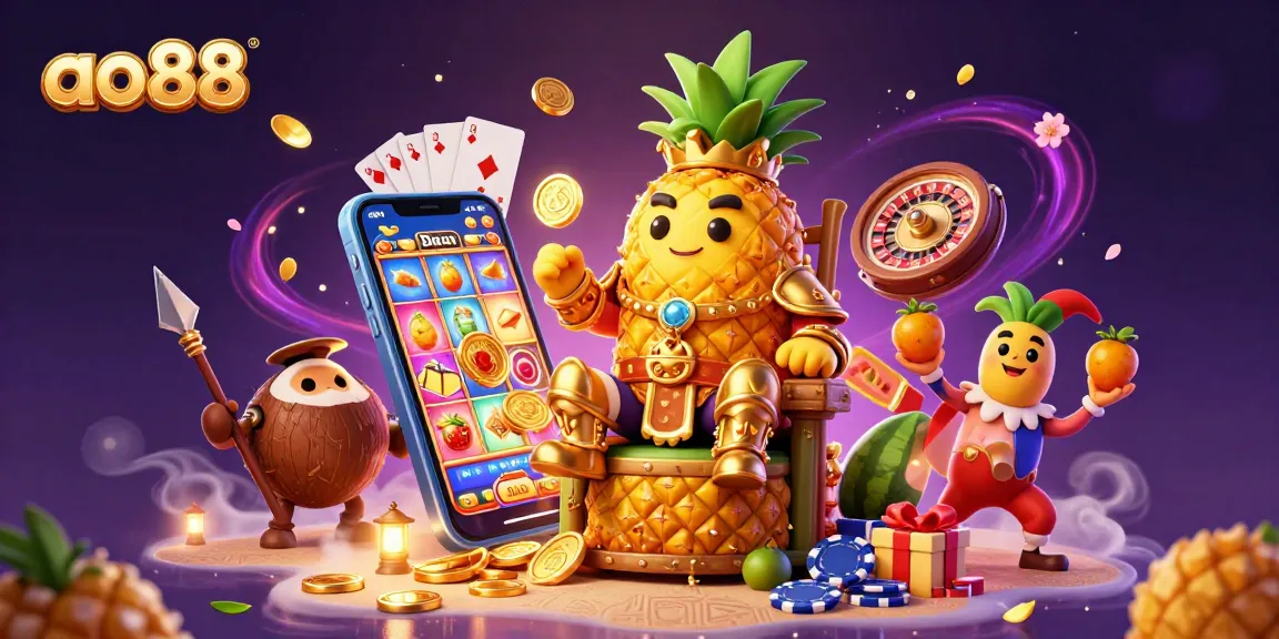 Experience engaging action with ao88's golden pineapple king ruling the vibrant beach casino scene.