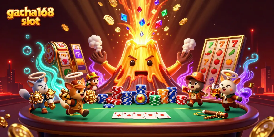 Engage with gacha168 slot adventures in a vibrant, treasure-filled 3D casino scene.