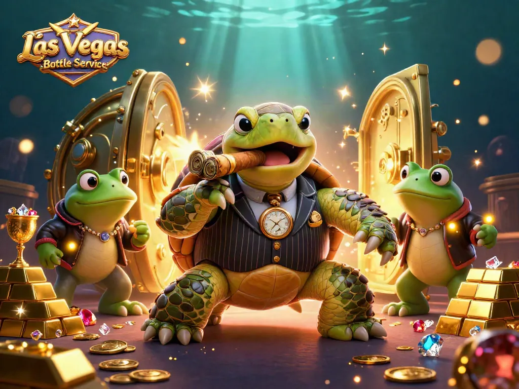 Experience Las Vegas Bottle Service with a vibrant 3D scene of casino characters and action.