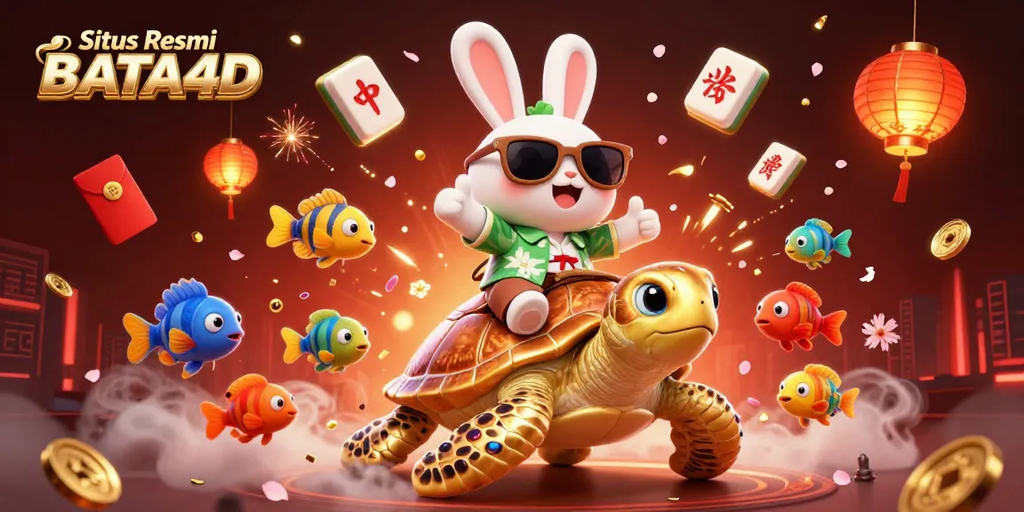 Experience exhilaration with Situs Resmi BATA4D, featuring cartoon characters amidst vibrant casino elements.