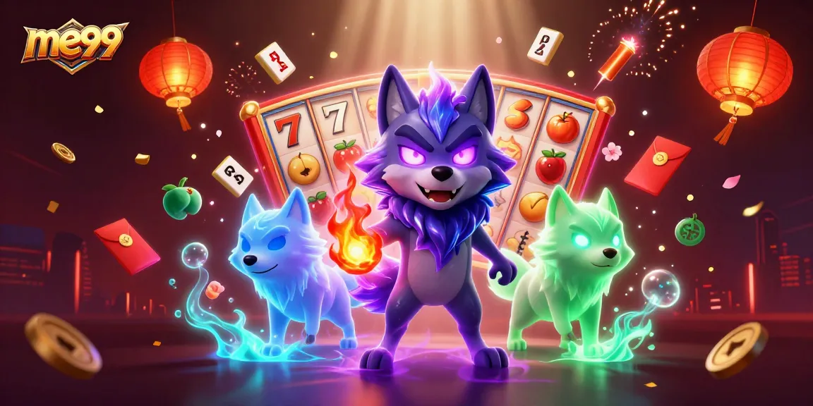 Experience exciting gameplay at me99 with dynamic slot reels, glowing characters, and colorful casino elements.