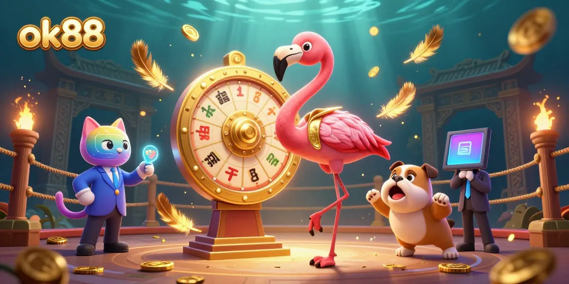 Spin the prize wheel with ok88 in this vibrant online casino 3D illustration.
