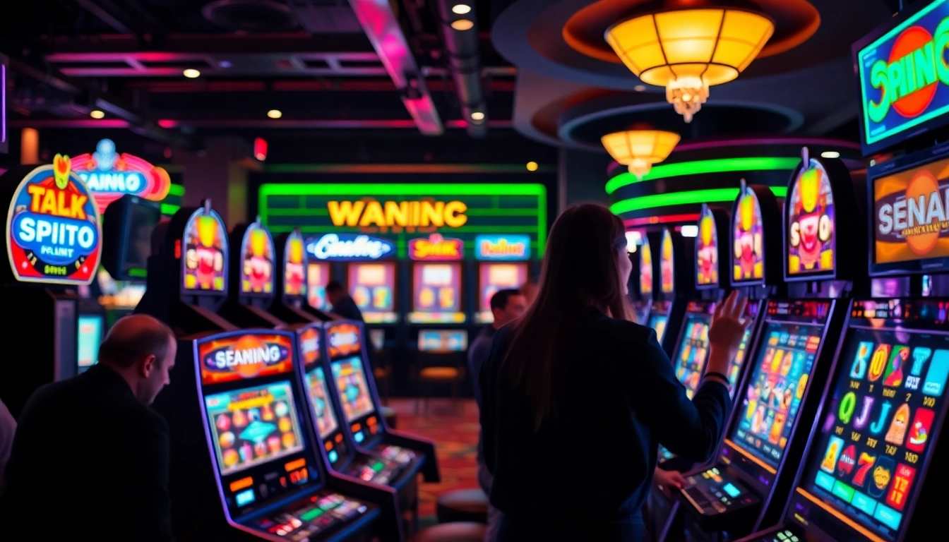 Experience the excitement of slot gambling with vibrant machines and engaged players.