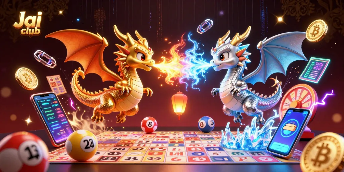 Play lottery games on Jai club, featuring engaging 3D dragons and vibrant gaming elements.