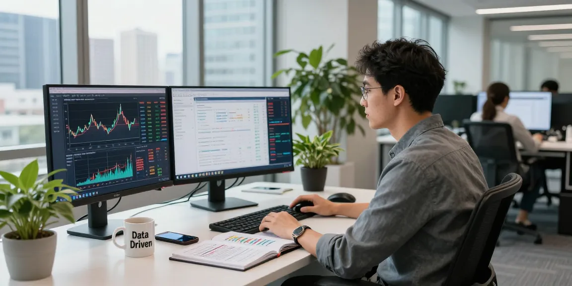 Developer analyzing financial data with Dow Jones index API for real-time market insights.