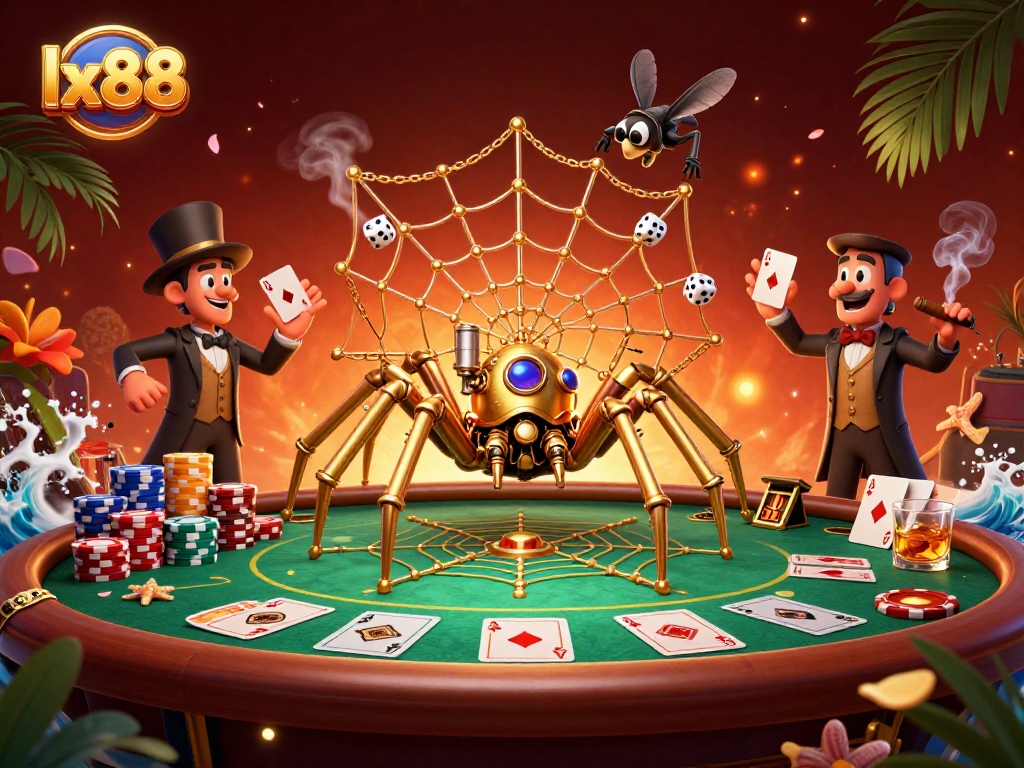 Experience thrilling wins with lx88's ultimate poker showdown featuring a steampunk spider.